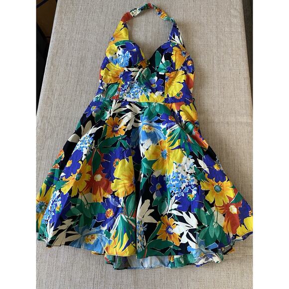 D.B.A. LA Bold Floral dress Bold Bright Fit flare skirt with tulle 11 (S/M) - Picture 5 of 15